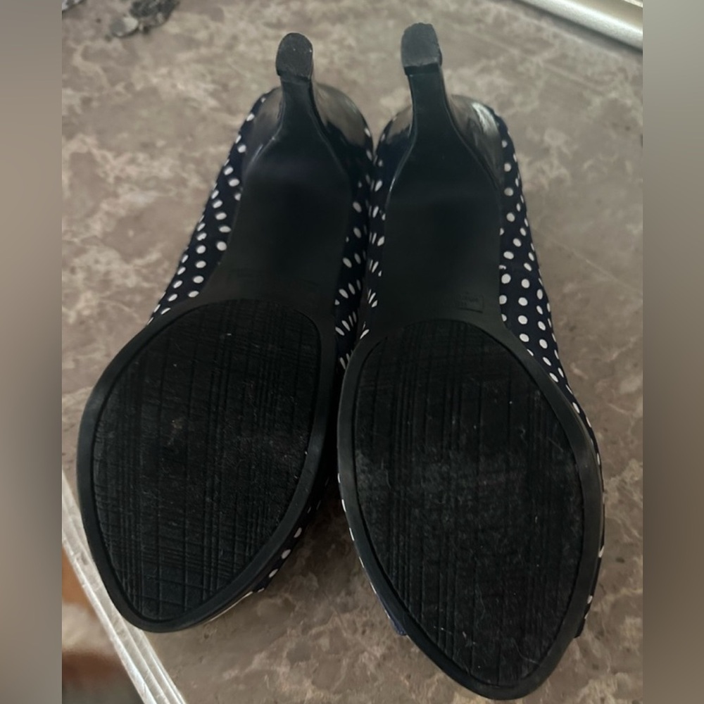 Rampage "Gracee" Navy Blue/White Polka Dot Size 8M. Peep Toe Stiletto/Pump - Picture 4 of 7